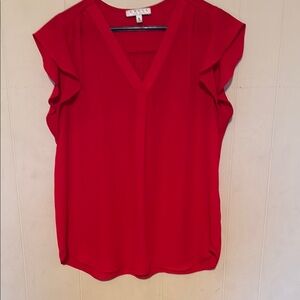 Chaus Scarlet V-Neck Blouse with Ruffle Sleeves